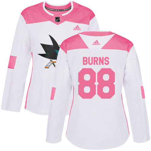 Adidas Sharks #88 Brent Burns White/Pink Authentic Fashion Women's Stitched NHL Jersey - Click Image to Close